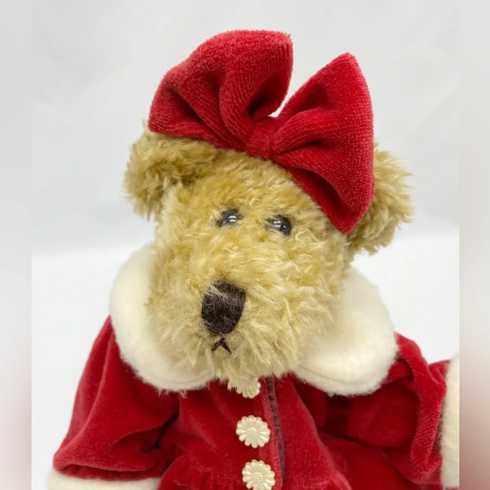 Vintage Artisan Flair Mrs. Claus Holiday Teddy Bear Red Velvet Dress